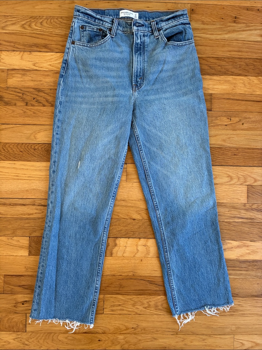 Abercrombie 90s Straight Ultra High Rise Jeans 27 R Raw Hem Ankle Crop Stretch